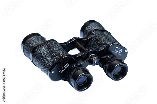 vintage binoculars with white background