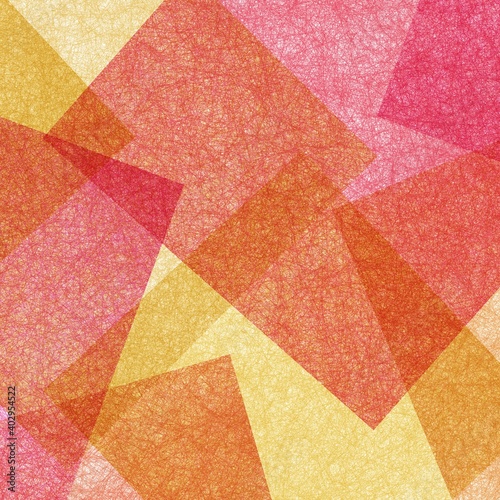 Abstract geometric background in red orange yellow and pink with texture, layers of triangle shapes in modern art style background design