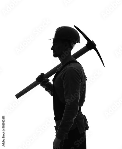 Silhouette of miner man on white background