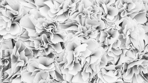 White abstract background with floral elements. Monochrome background with white flowers from crepe paper for banners and wallpapers on the desktop.