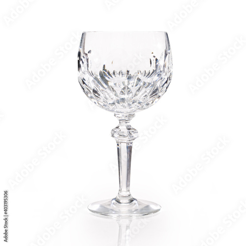 Lead cut crystal stemware isolated on white, contains clipping path.