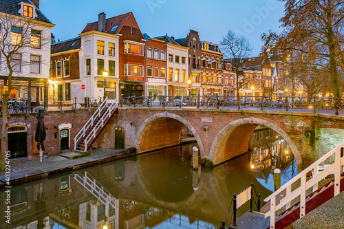Traditional houses on traditional houses on the Oudegracht Old Canal in the center of Utrecht, Netherlands Holland Europe