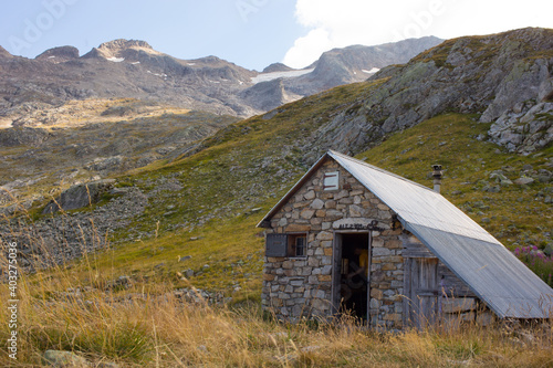 Small, Stone Alpine Refuge in the Oisans, Department Isère, Region of the Auvergne-Rhone-Alpes, France