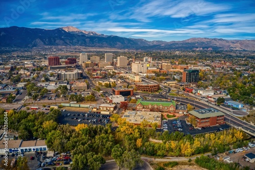 Aerial View of Colorado Springs with Autumn Colors