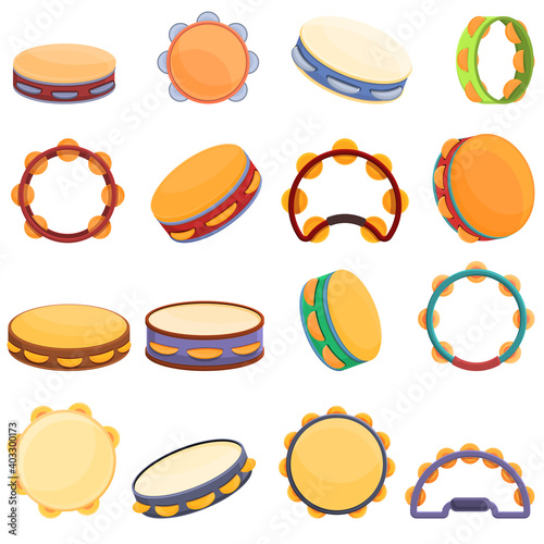 Tambourine icons set. Cartoon set of tambourine vector icons for web design