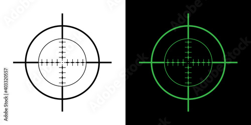 Gun Sight Crosshairs Bullseye Isolated Vector Illustration in Black and Green