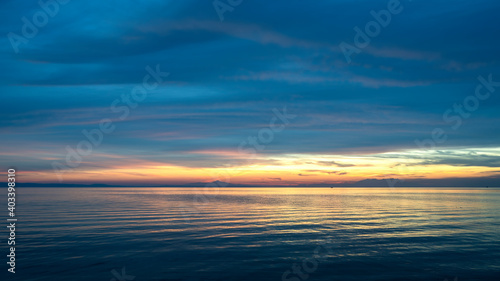 Sunset on the Aegean sea coast in Greece
