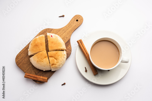 Bun Maska Masala chai is a popular food in Mumbai, India which is popular in Irani Cafe