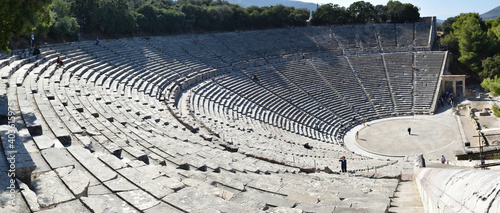 Panoramic view of the main monuments and places of Greece. Ruins of the theater of Epidaurus 