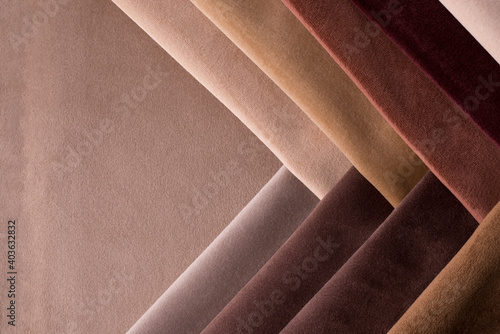 Light Set Sail Champagne and brown colors velour textile samples.