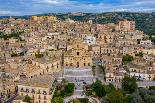 Duomo of San Giorgio in Modica, fine example of sicilian baroque art. Sicily, southern Italy. Modica (Ragusa Province), view of the baroque town. Sicily, Italy.