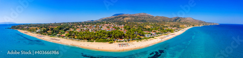 Skala Beach view from above, Cephalonia, Greece. Skala famous beach in Kefalonia island, Greece. Beeautiful Skala beach, Kefalonia island, Ionian sea, Greece.