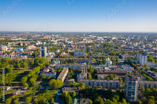 An aerial view on the Brest city in Belarus on a sunny morning