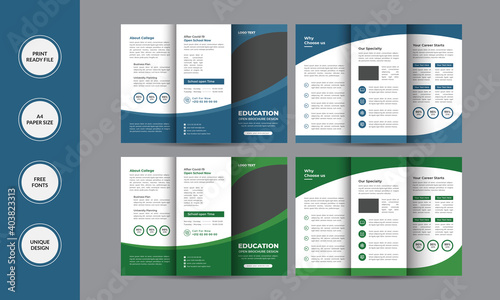 School Admission Tri-fold Brochure Template Kids back to school brochure cover a4 size layout.