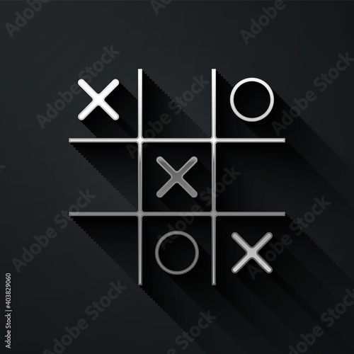 Silver Tic tac toe game icon isolated on black background. Long shadow style. Vector.