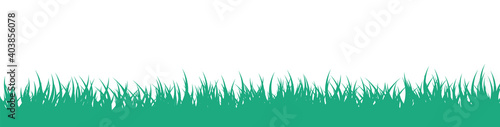 Green grass border. Silhouette of grass. Green lawn panoramic landscape. Template with herbal border for your design. Vector illustration.