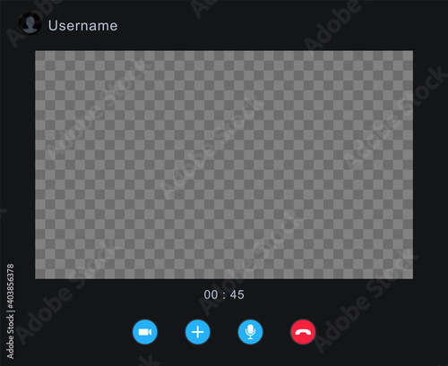 Video call screen. Video call window template. Video chat interface. App for communication in internet.