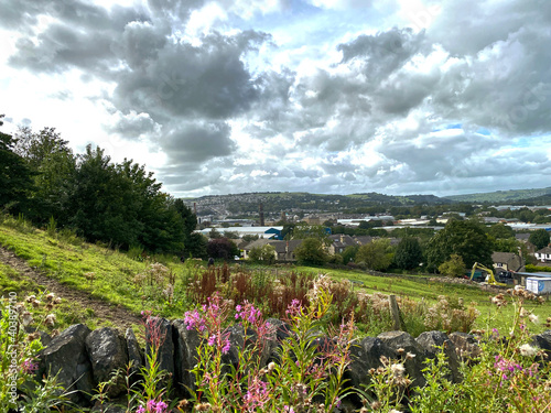 Landscape view, on a cloudy day, of the former industrial heartland in, Keighley, Yorkshire, UK