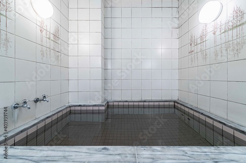 A mineral bath inside a Japanese-style bath