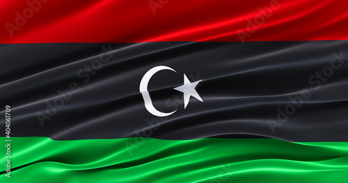 Waving Fabric Flag of libya, Silk Flag of libya. 3D render