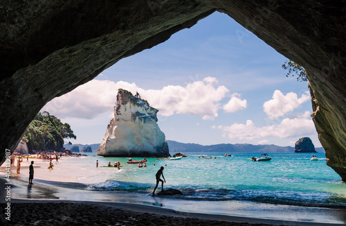 Cathedral Cove, beautiful beach with rocks in New Zealand