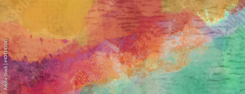 Abstract grunge background texture in colorful watercolor paint pattern, old green blue yellow orange purple red and maroon colors in bright fun design