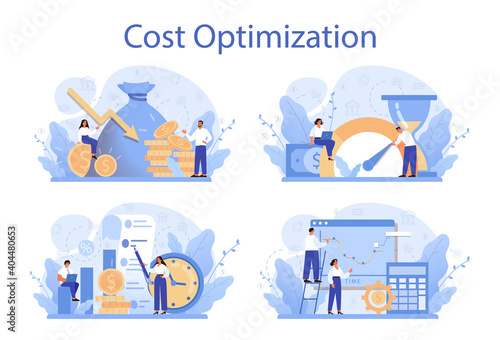 Cost optimization concept set. Idea of financial and marketing strategy