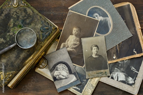 Old photo album and historical photos of family.