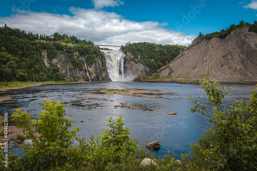 The Montmorency Falls, a large waterfall on the Montmorency River in Quebec City, Canada
