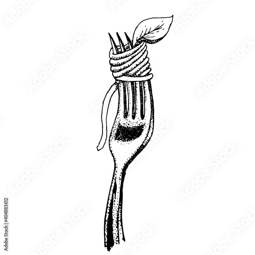fork cutlery graphics basil spaghetti