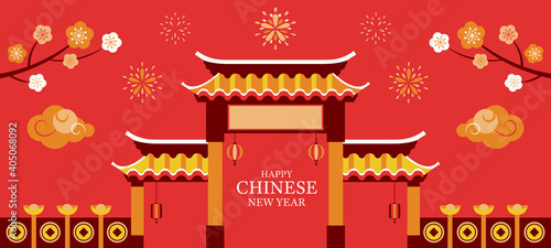 Chinese New Year, Traditional Gate Building Background