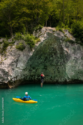 Jumping into the Turquoise waters of the River Soca