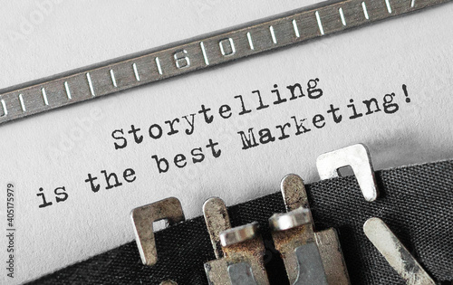 Text Storytelling is the best Marketing typed on retro typewriter