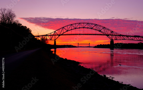 Sunset over the Borne Bridge at the Cape Cod Canal 