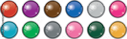 set of different colored buttons with chrome frame 