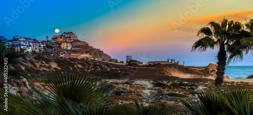Sunset and Moonrise on the Villas, Cabo San Lucas, Baja California, Mexico