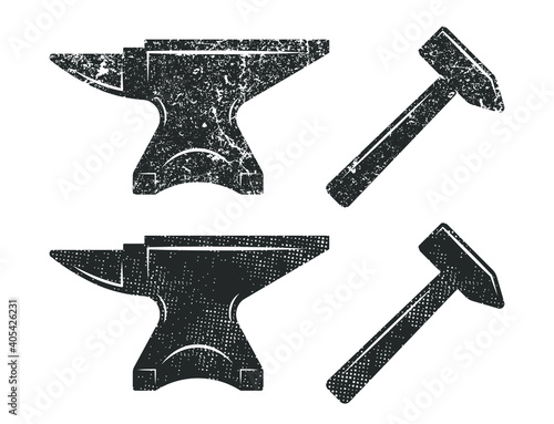  Blacksmith anvil icon shape symbol. Iron smith workshop logo sign. Vector illustration image. Isolated on white background.