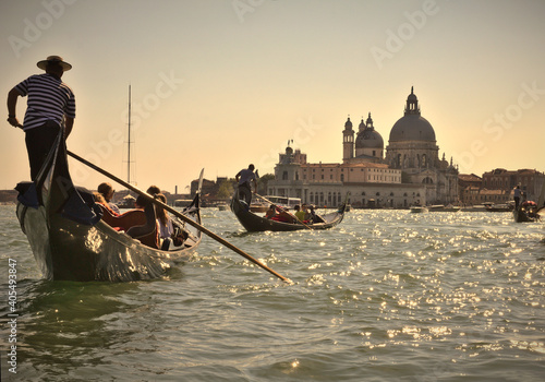 Sunset in Venice with the Saint Mary of Health church (Santa Maria della Salute) in the background