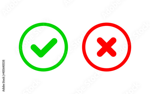 Check mark icon. Vector check mark. Wrong sign. Reject icon. Cancel icon. Sign of voting. Sign of choice. Checkbox. Checkmark OK. Symbols YES. Accept document. Close icon. Confirmation mark. Ui 