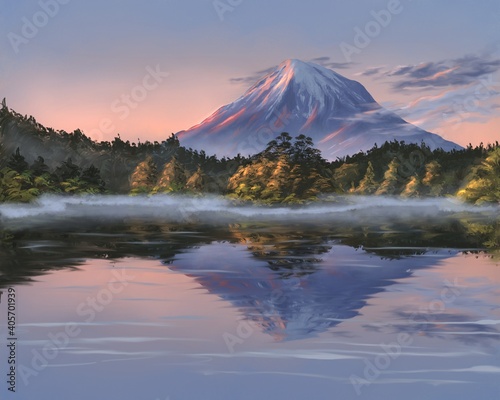 Lonely mountain in autumn evening