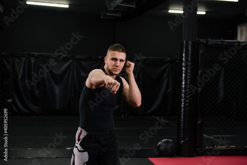 Mixed martial art fighter posing in the ring