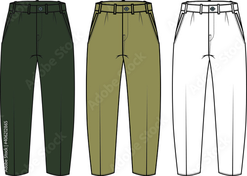 Colored flat sketch trousers design for teenagers.