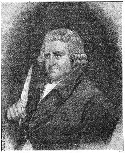 Portrait of Erasmus Darwin - an English physician, natural philosopher, physiologist, slave-trade abolitionist, inventor and poet. Illustration of the 19th century. Germany. White background.