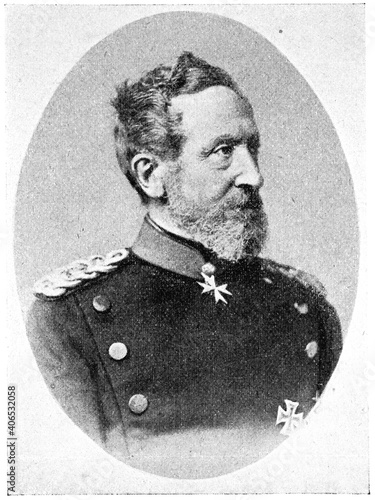 Portrait of Karl Konstantin Albrecht Leonhard (Leonhardt) Graf von Blumenthal - a Prussian field marshal. Illustration of the 19th century. Germany. White background.