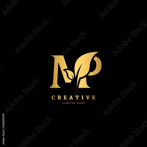 Initial letter MP with leaf logo vector concept element, letter MP logo with organic leaf