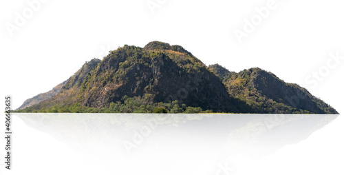 rock mountain hill with green forest isolate on white background