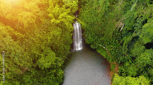 Aerial view of Pasy or Pa Sy waterfalls in Mang Den, Kon Tum province, Vietnam