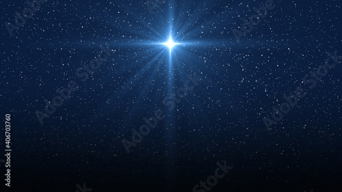 Christmas star of the Nativity of Bethlehem, Nativity of Jesus Christ. Background of the beautiful dark blue starry sky and bright star.