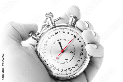 Stopwatch timekeeper and hand of a man