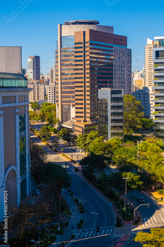 Aerial view of the Vila Olimpia neighborhood in Sao Paulo during the Lock-down